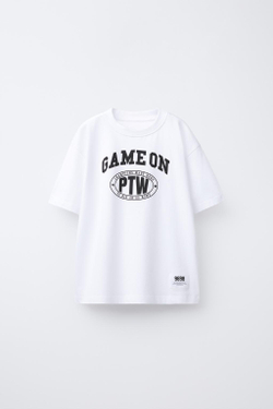 ZARA ФУТБОЛКА С ПРИНТОМ, БЕЛЫЙ