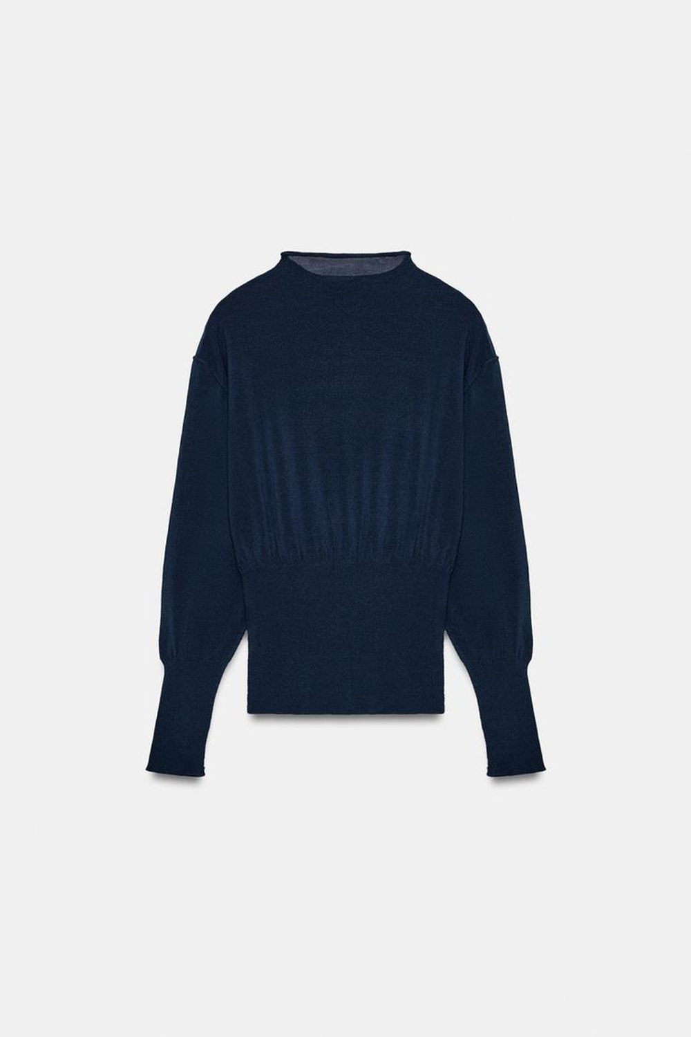 ZARA ВЯЗАНЫЙ ДЖЕМПЕР С ШИРОКИМ ПОЯСОМ, ЧЕРНИЛЬНО-СИНИЙ