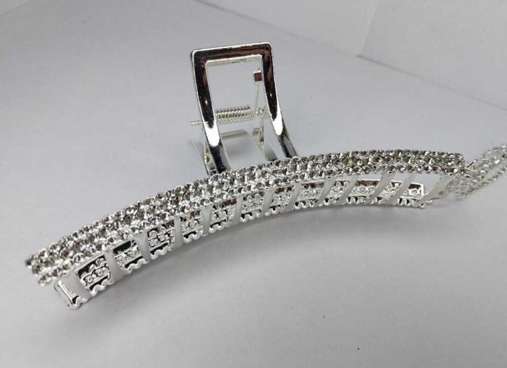 Заколка для волос краб "Квадратная дуга", металл, стразы, кисточки