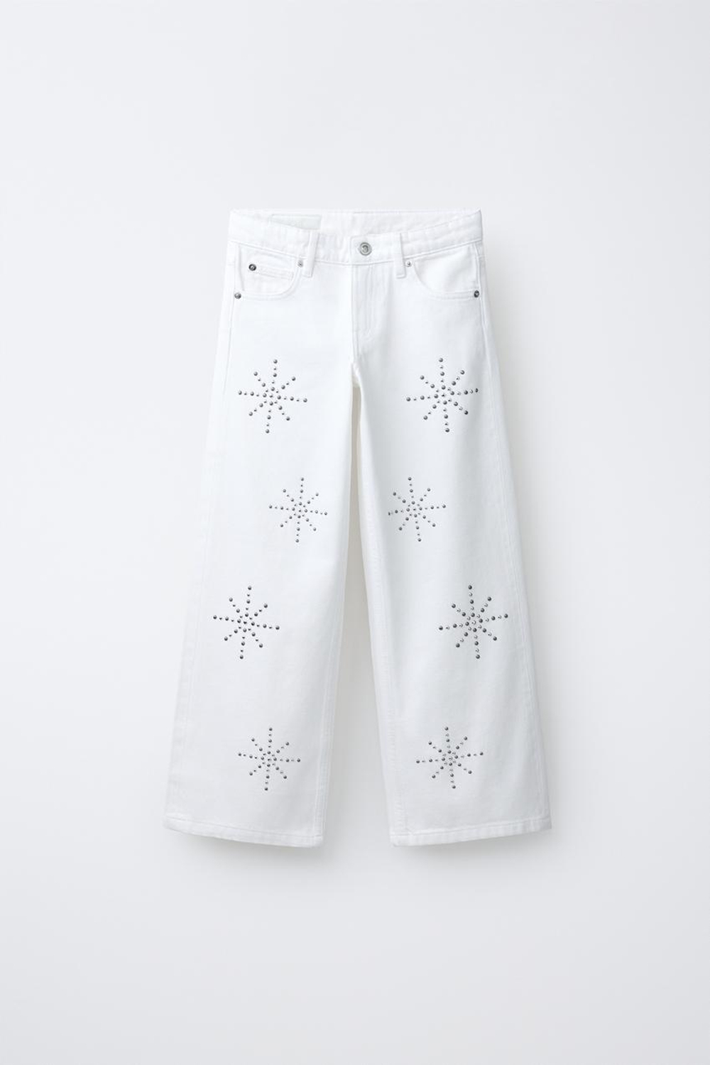 ZARA ДЖИНСЫ WIDE LEG С ЗАКЛЕПКАМИ, ЭКРЮ