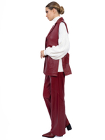 Женские кожаные брюки бордовые прямого кроя