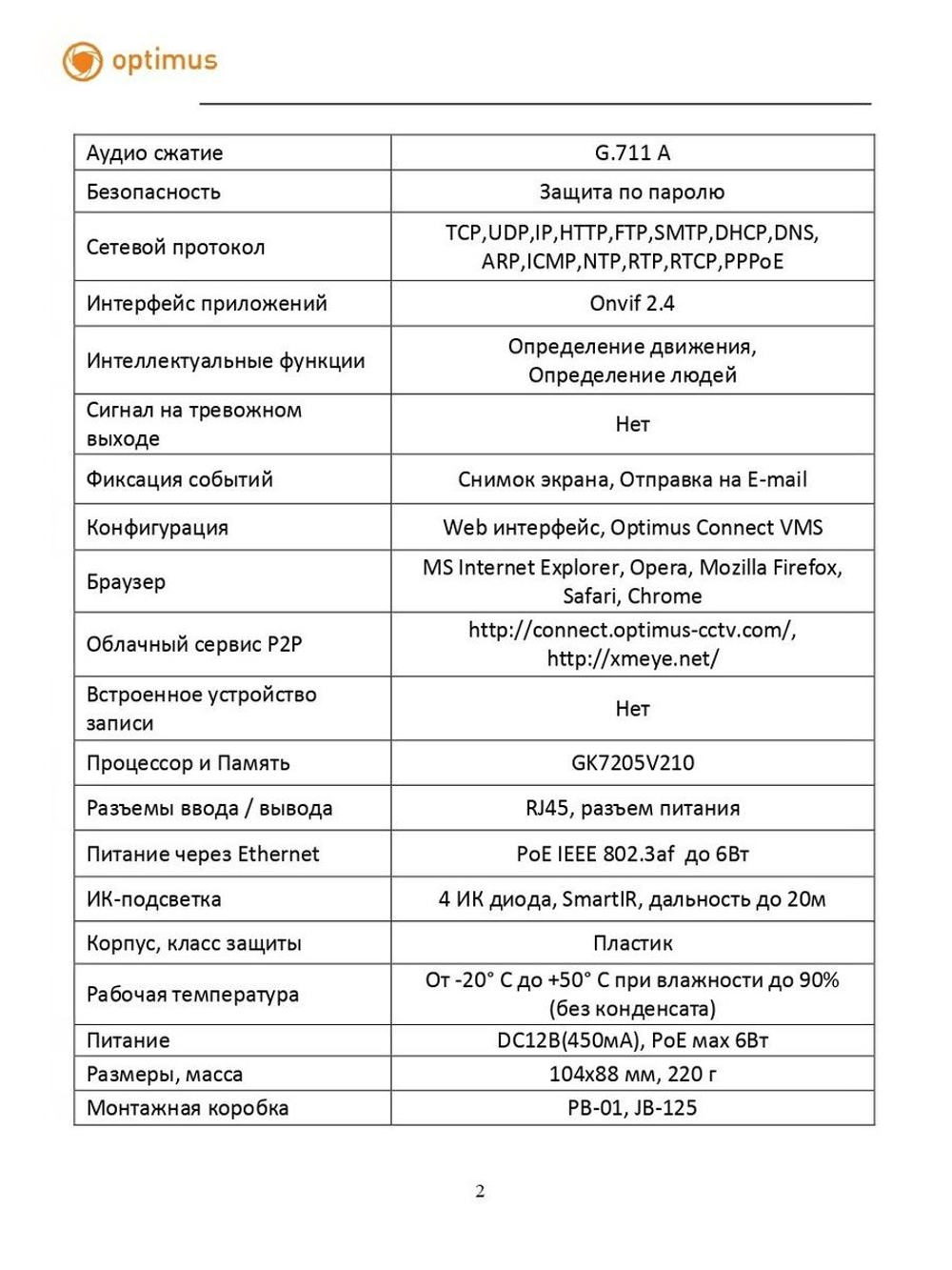 Видеокамера Optimus ECO IP-022.1(2.8)MP_V.1