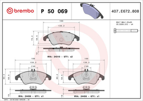BREMBO - P50069-BRB - Brake Pad Set, disc brake