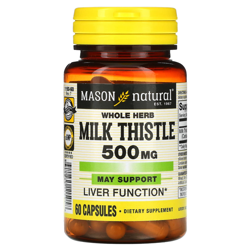 Mason Natural, Экстракт молочного чертополоха (цельных растений), 500 мг, 60 капсул