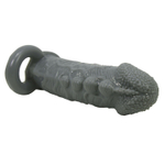 Серая насадка Jaylen с подхватом мошонки и наростами - 14 см.