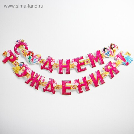 Гирлянда на люверсах "С Днем Рождения!", Принцессы, дл. 235 см