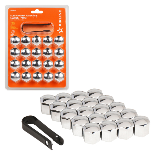 Колпачки на колесные болты и гайки 19 мм 20 шт +съёмник хром пластик Airline