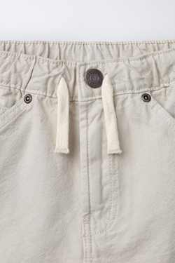 ZARA ШОРТЫ КАРПЕНТЕР С ВЫШИТЫМ ЛОГОТИПОМ, ЭКРЮ