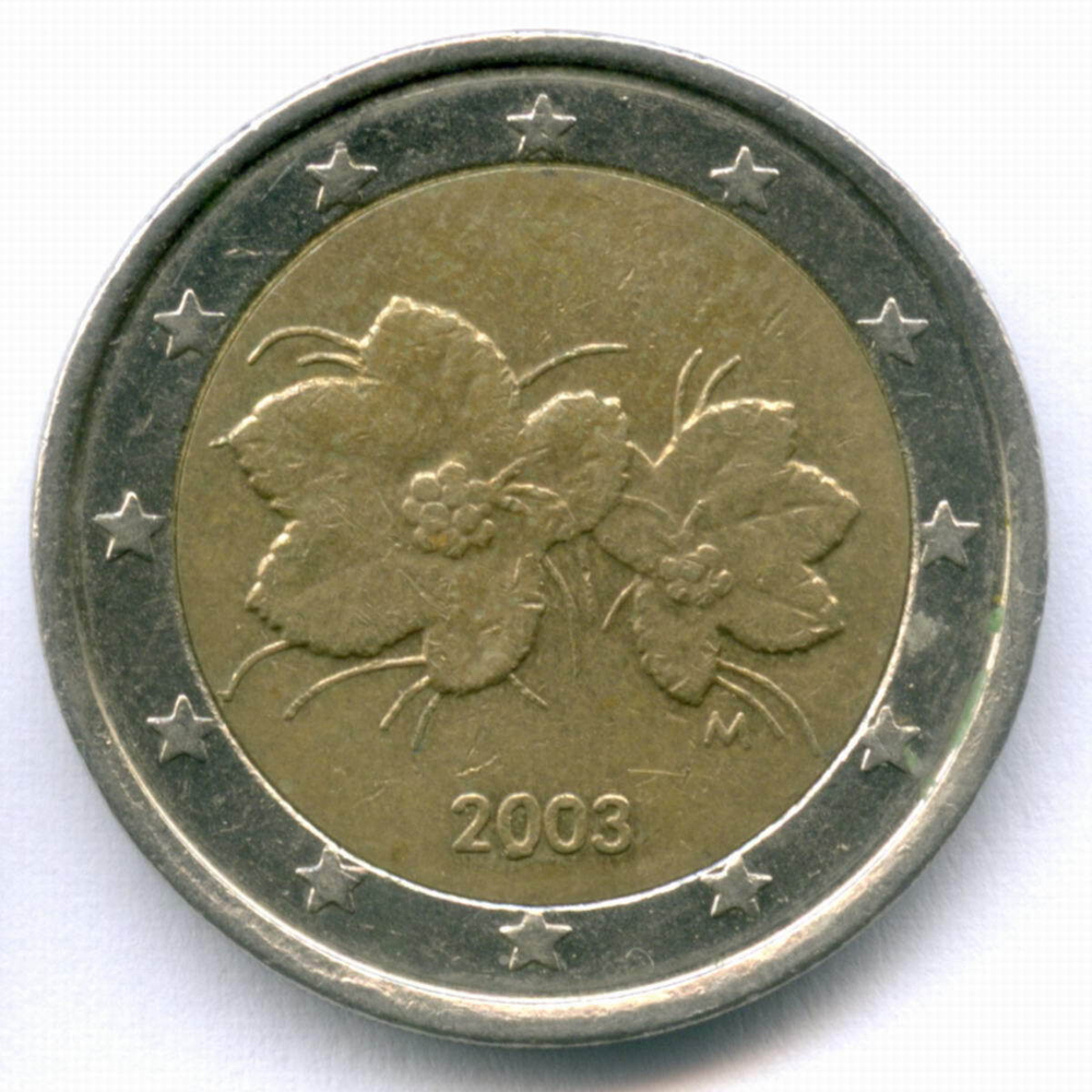2 евро 2003 год. Финляндия. Регулярный выпуск. Тип 1. Биметалл VF