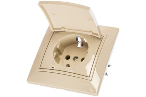 Розетка 1 местная LEZARD Мира крем со вставкой с крышкой с/з керамика