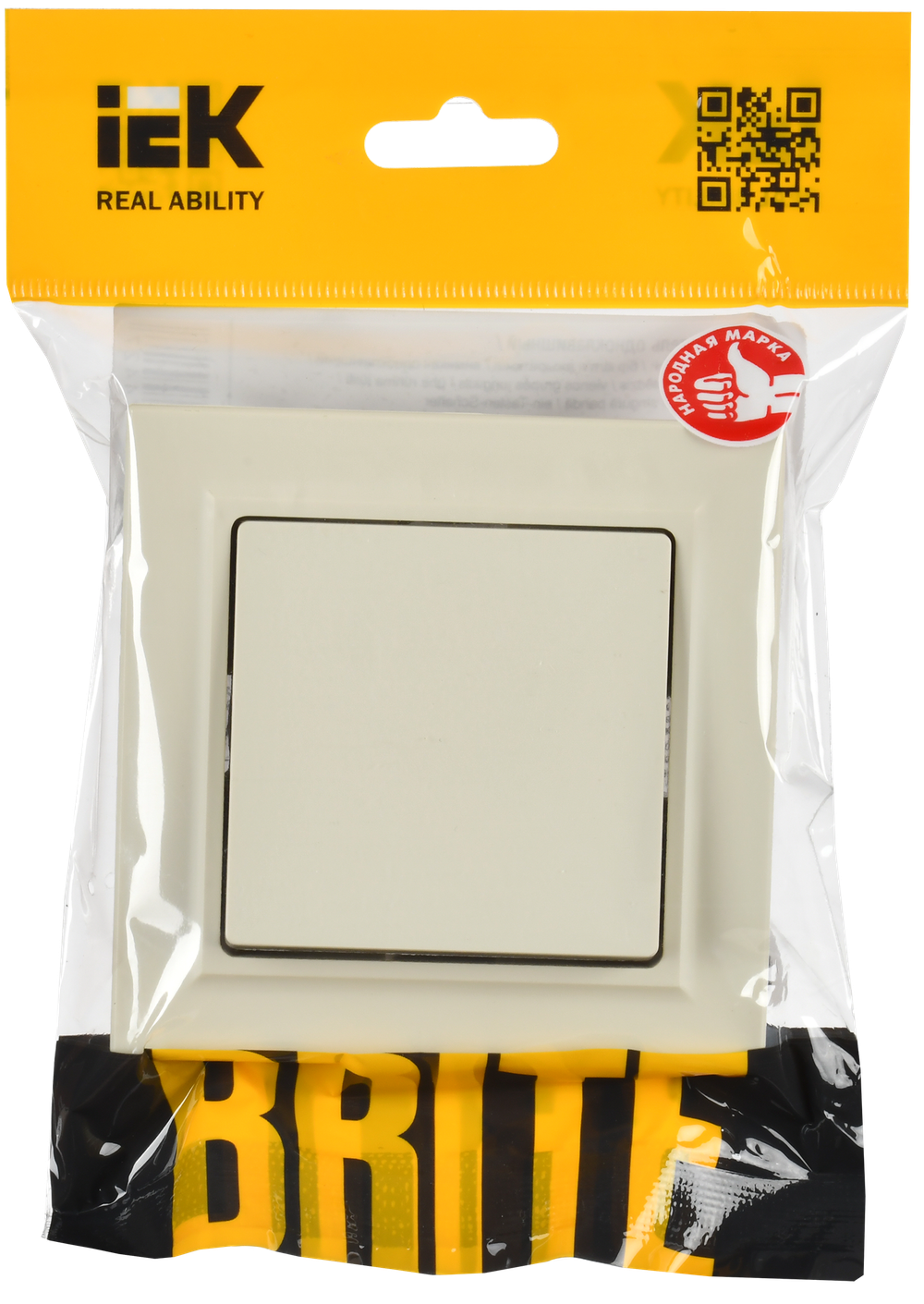 BRITE Выключатель 1-клавишный 10А в сборе ВСР10-1-0-БрКр бежевый IEK