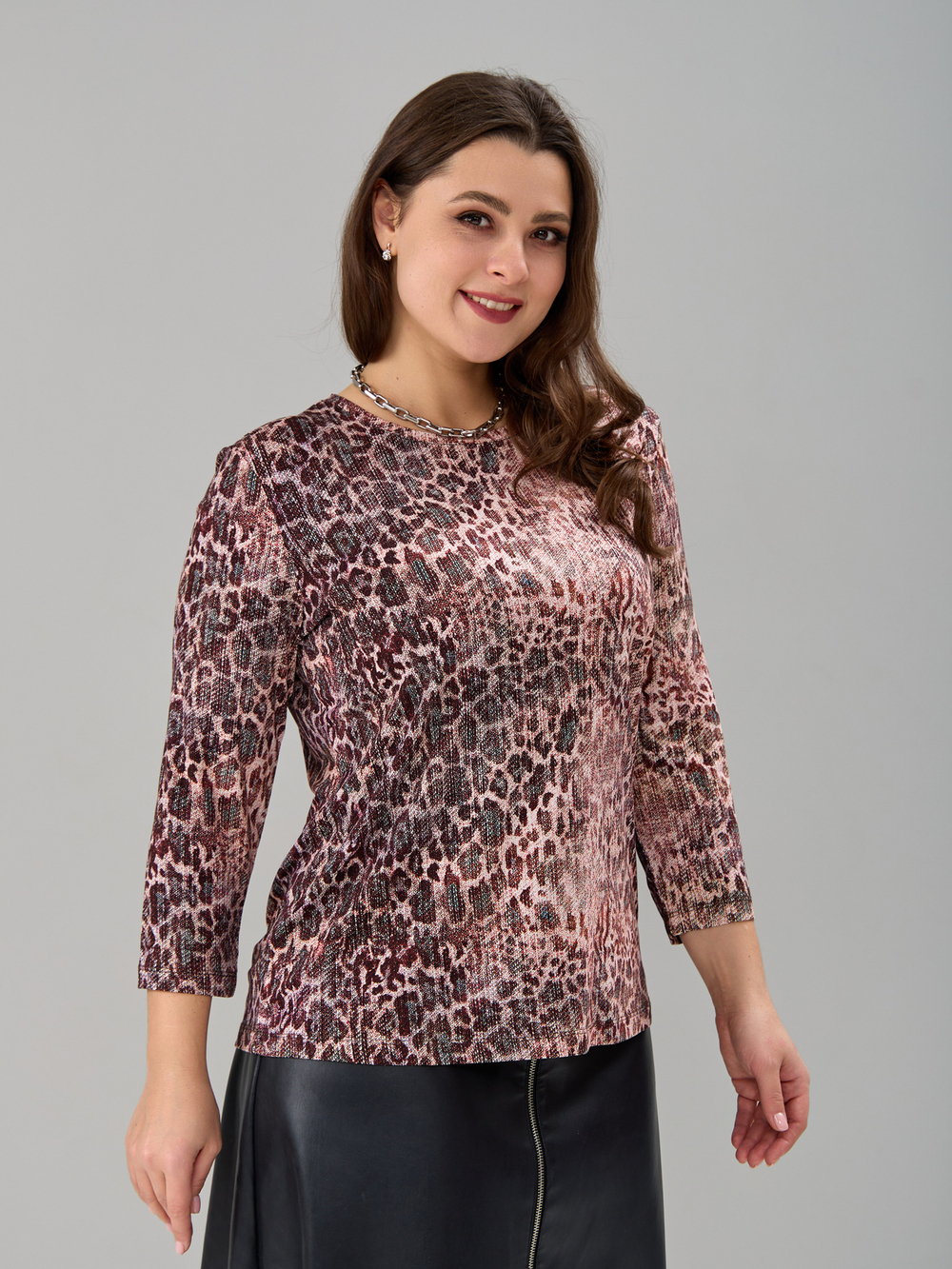 Лонгслив ЛНв-306/джинсбежевый-леопард