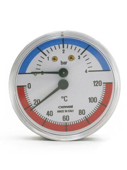 Термоманометр 1/2", горизонтальный 63 мм/4 бар ZOTA