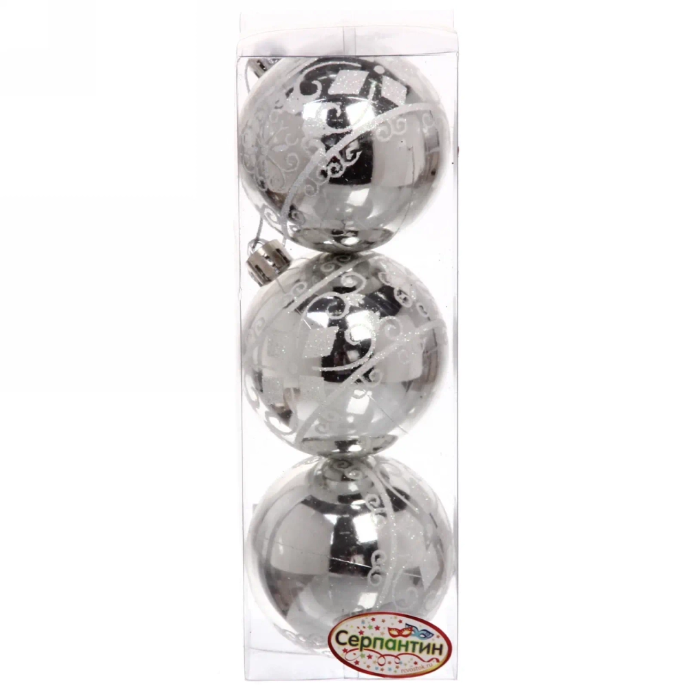 Новогодние шары 6 см (набор 3 шт) «Ажур», серебро