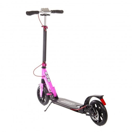 Складной двухколёсный самокат Micar Storm Pro 200 мм с двумя амортизаторами и ручным дисковым тормозом, черно-розовый