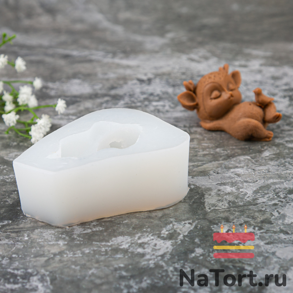 Силиконовый молд 3D «Спящий олененок с птичкой»
