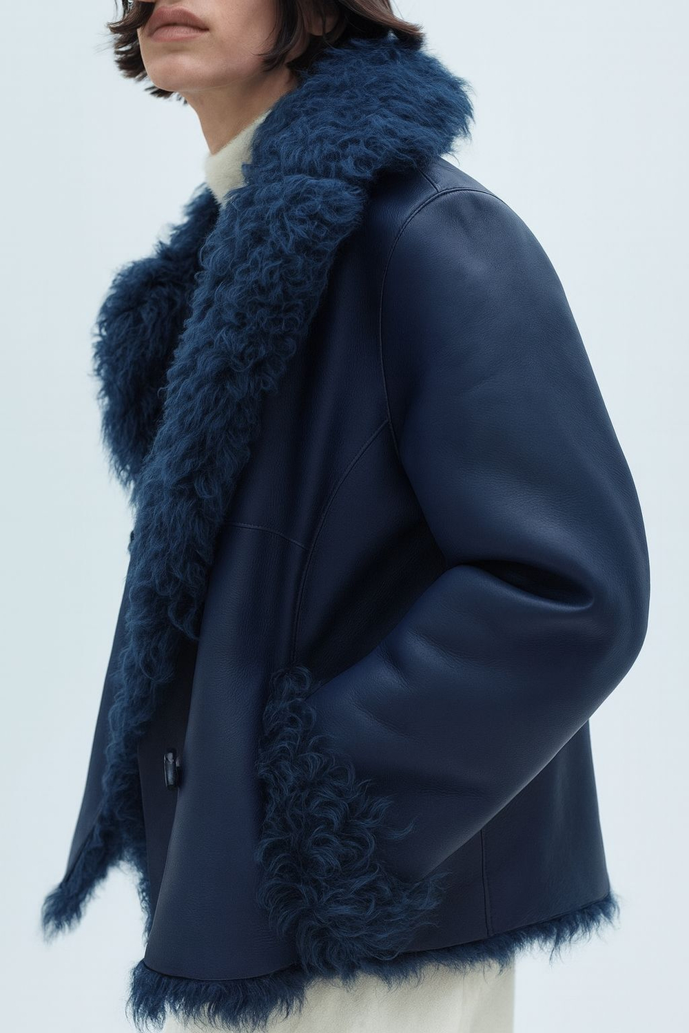 Дубленка двусторонняя синяя