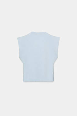 ZARA ТРИКОТАЖНЫЙ ЖИЛЕТ С АКЦЕНТНЫМИ ПЛЕЧАМИ, СИНИЙ