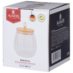 ЕМКОСТЬ ДЛЯ СЫПУЧИХ ПРОДУКТОВ AGNESS "KRISTALL" 820 МЛ D=11.5 CM, H=11 CM ЦВЕТ:ПРОЗРАЧНЫЙ