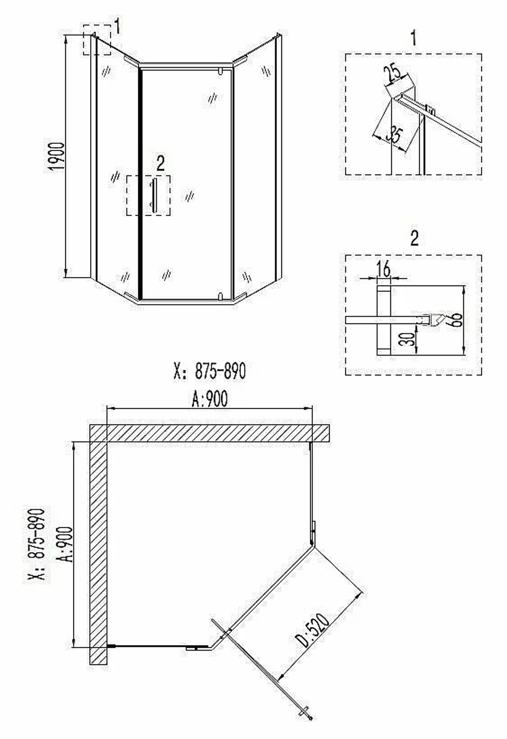 Душевой уголок Niagara Nova NG-6605-08, 90х90х190см, распашные двери, серебристый профиль