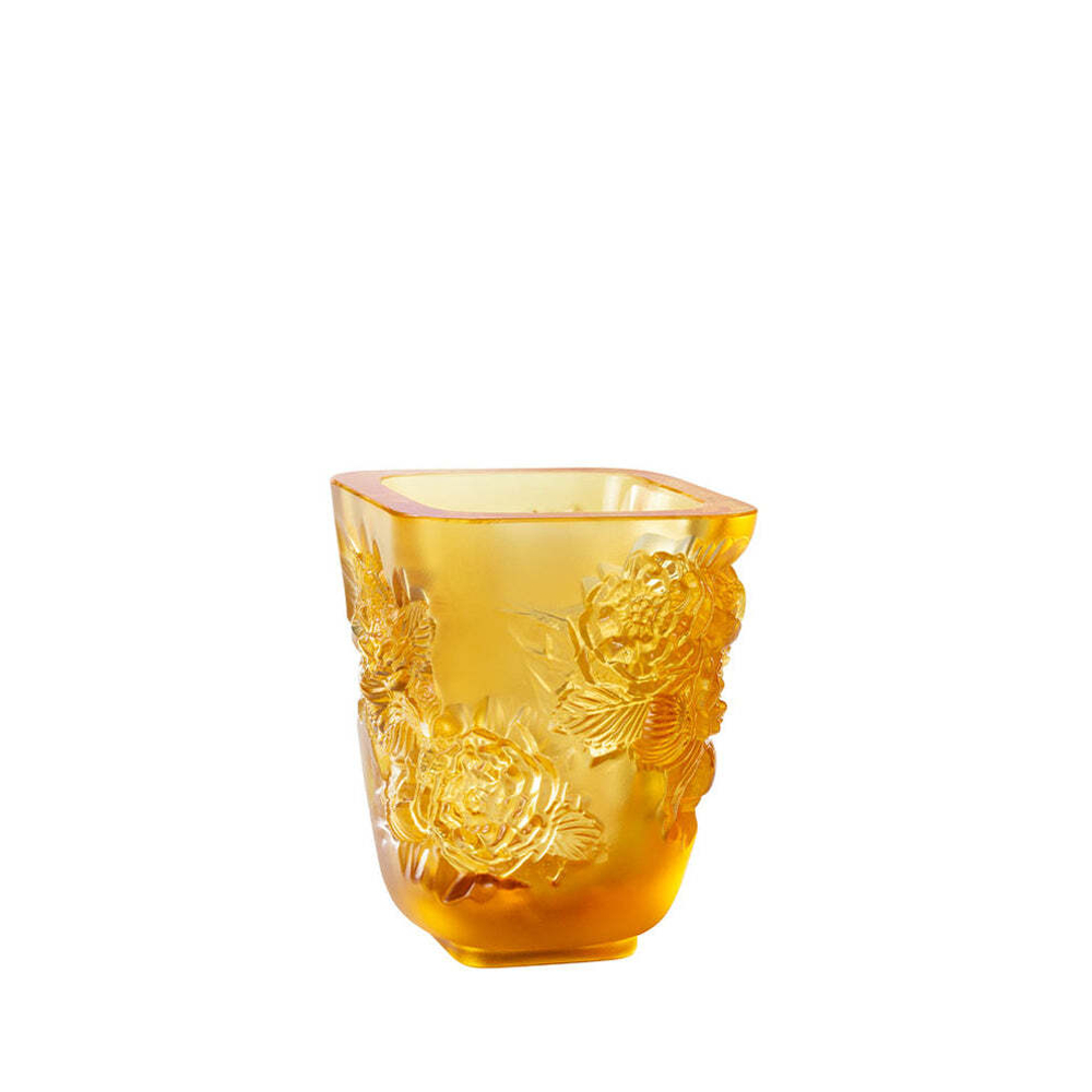 Ваза Lalique Pivoines янтарная, 14 см