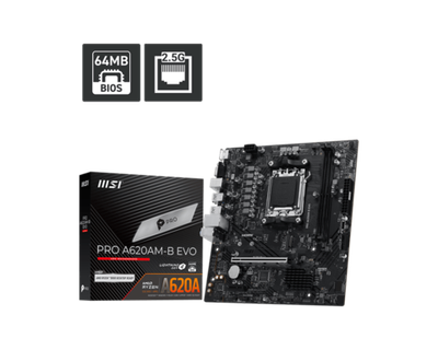Материнская плата MSI PRO A620AM-B EVO AM5 2xDDR5 4xSATA3 RAID M.2 1xD-Sub 1xHDMI GLAN mATX