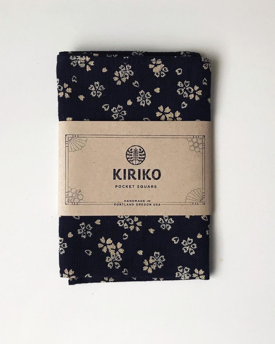 Kiriko Pocket Square Navy Sakura Floral