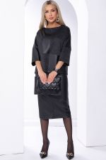 Джемпер комбинированный (экокожа/черный меланж) Б8271 LT Collection (Акция)