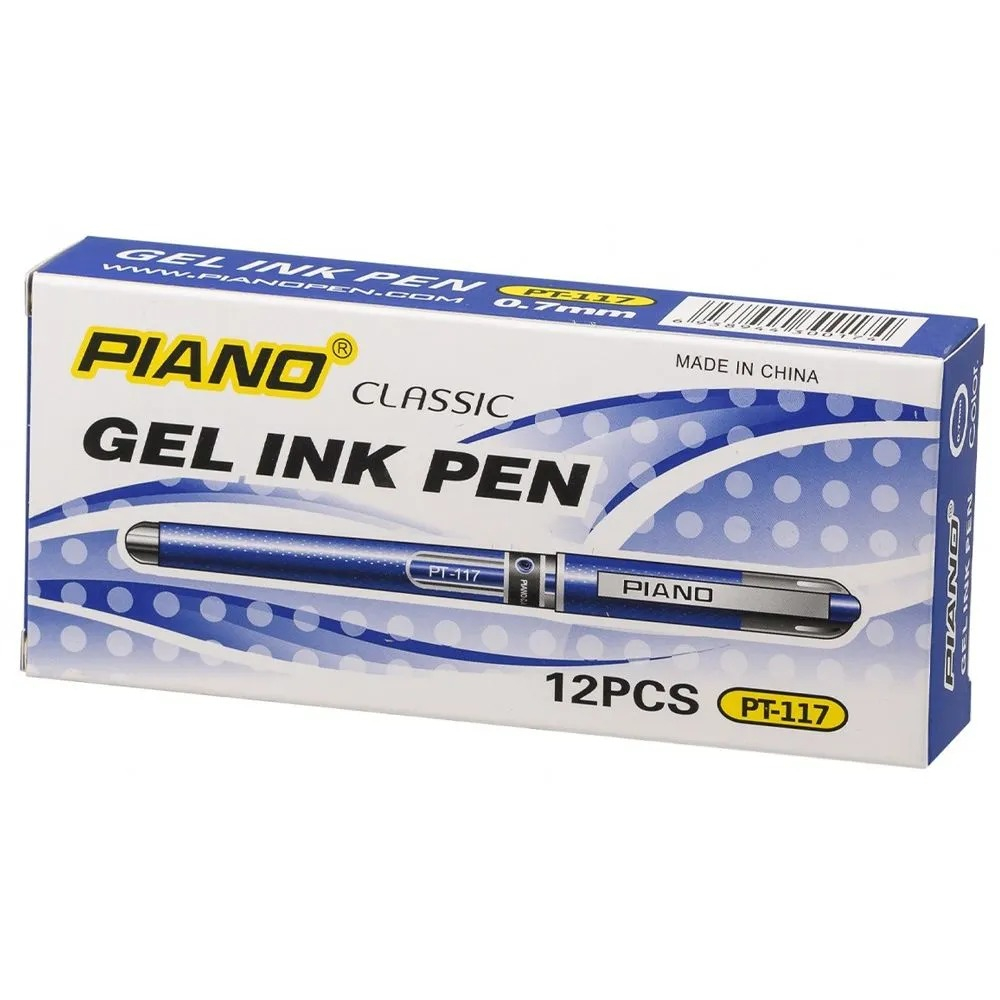 Набор синих гелевых ручек для письма 12 шт, Piano, корпус с резиновым держателем, серия "Premium", наконечник 0.7 мм, неавтоматическая многоразовая, игольчатый стержень для письма