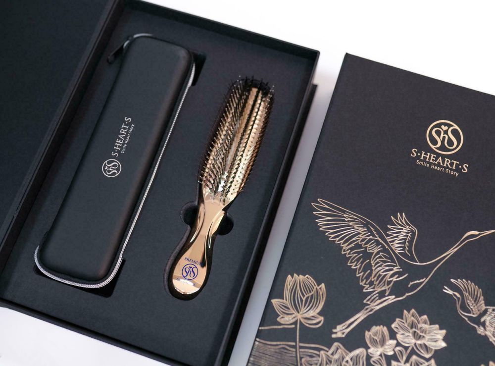 S-HEART-S Подарочный набор с расческой PREMIUM и чехлом (Золото с длинной ручкой)