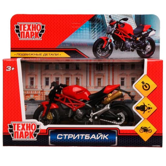 Модель металл СТРИТБАЙК 11см, руль поворач, подвеска, подножка, кор. Технопарк