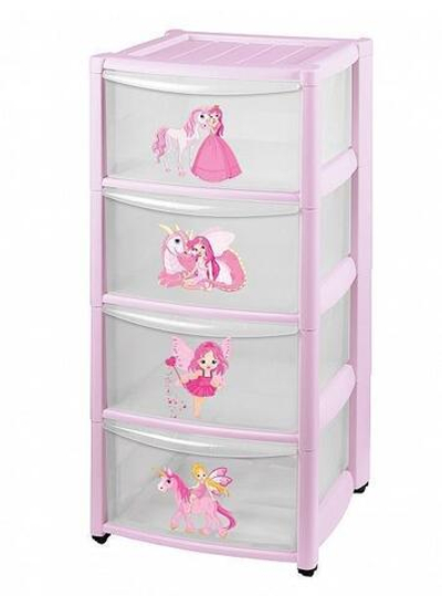 Комод 4 секции на колесах розовый (Бытпласт)