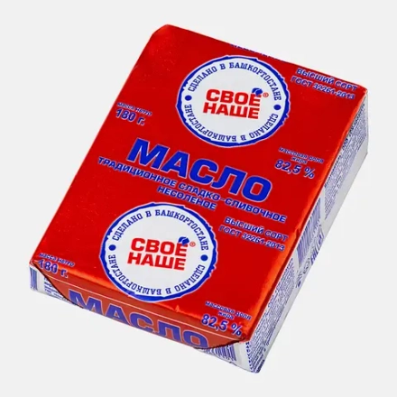 Масло сладко-сливочное Свое-Наше Традиционное несоленое 82.5% 180г
