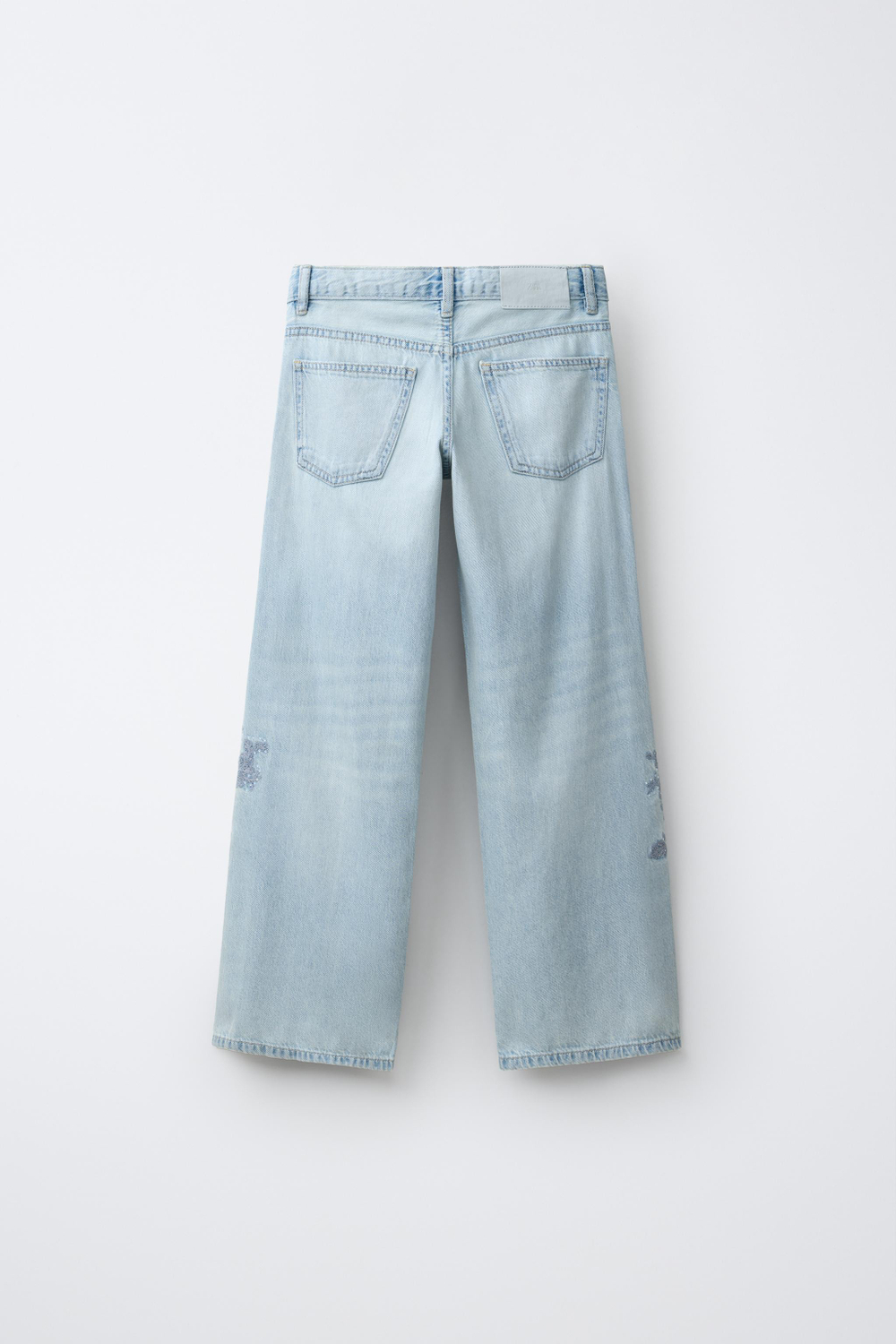 ZARA ДЖИНСЫ WIDE LEG С ВЫШИВКОЙ И СТРАЗАМИ, СИНИЙ