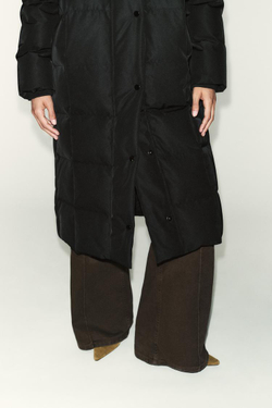 ZARA ДЛИННЫЙ ПУХОВИК С КАПЮШОНОМ WATER REPELLENT WINDPROOF, ЧЕРНЫЙ