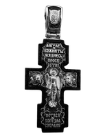 Крест деревянный с элементами серебра "Распятие.Архангел Михаил.Молитва Ангелу Хранителю"