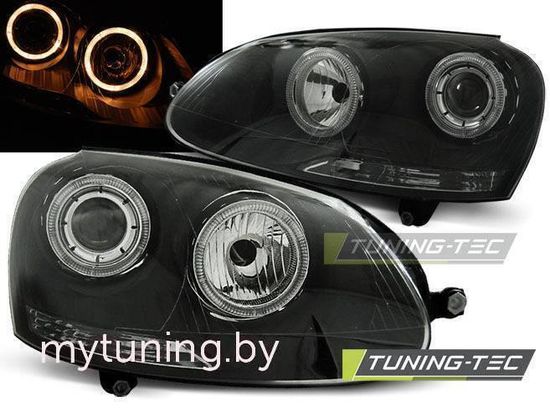 Передние фары VW Golf 5 angel eyes black