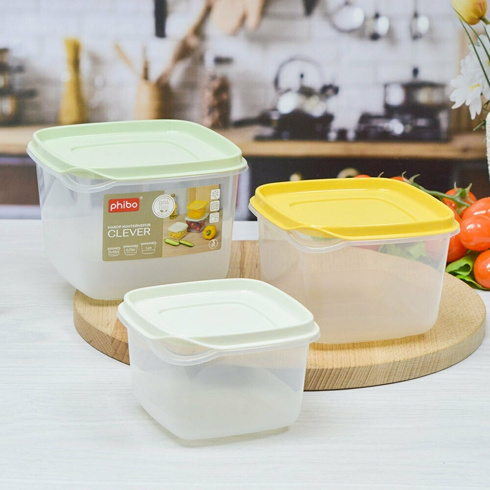 Комплект контейнеров 3шт (0,45л, 0,75л, 1,2л) "Clever", микс-1