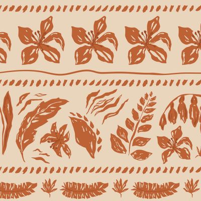 Коричневые тропические листья и цветы, полосы, полоски