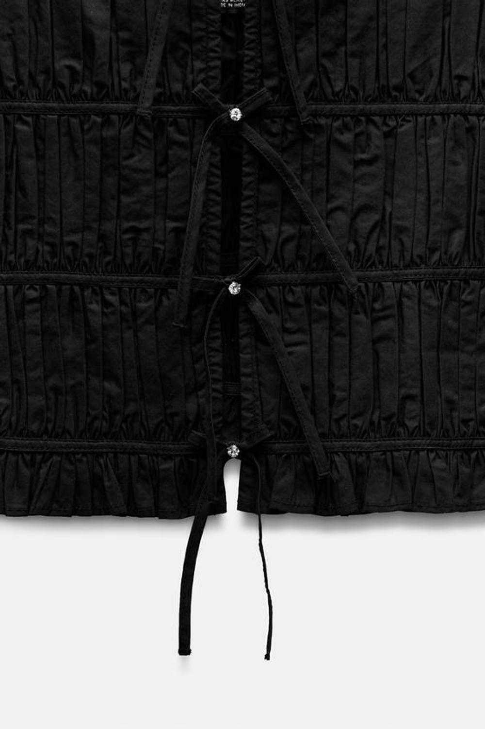 ZARA ТОП ИЗ ПОПЛИНА С БАНТАМИ И СТРАЗАМИ, ЧЕРНЫЙ