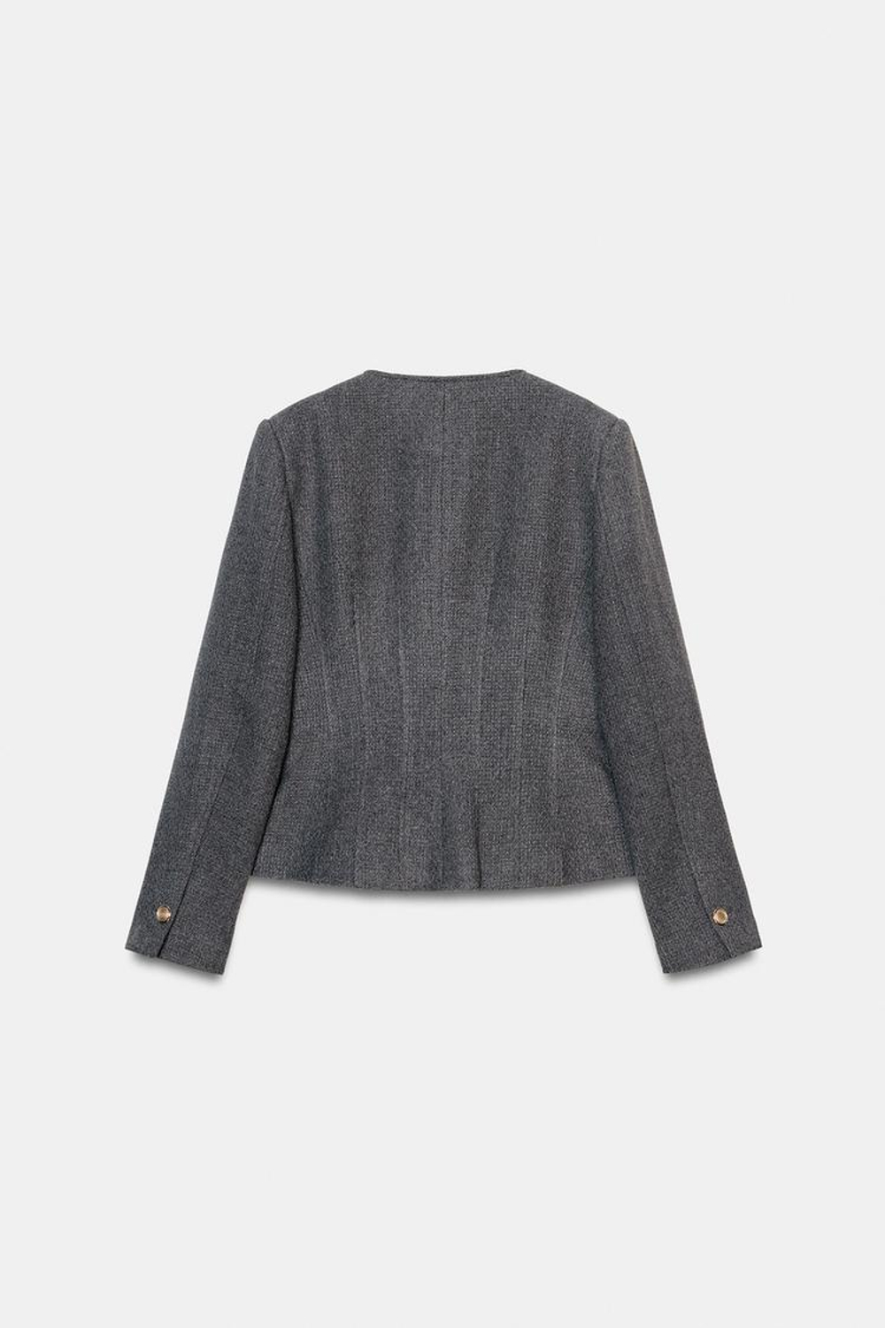 ZARA БЛЕЙЗЕР ОБЛЕГАЮЩЕГО КРОЯ С КРУГЛЫМ ВЫРЕЗОМ, СЕРЫЙ