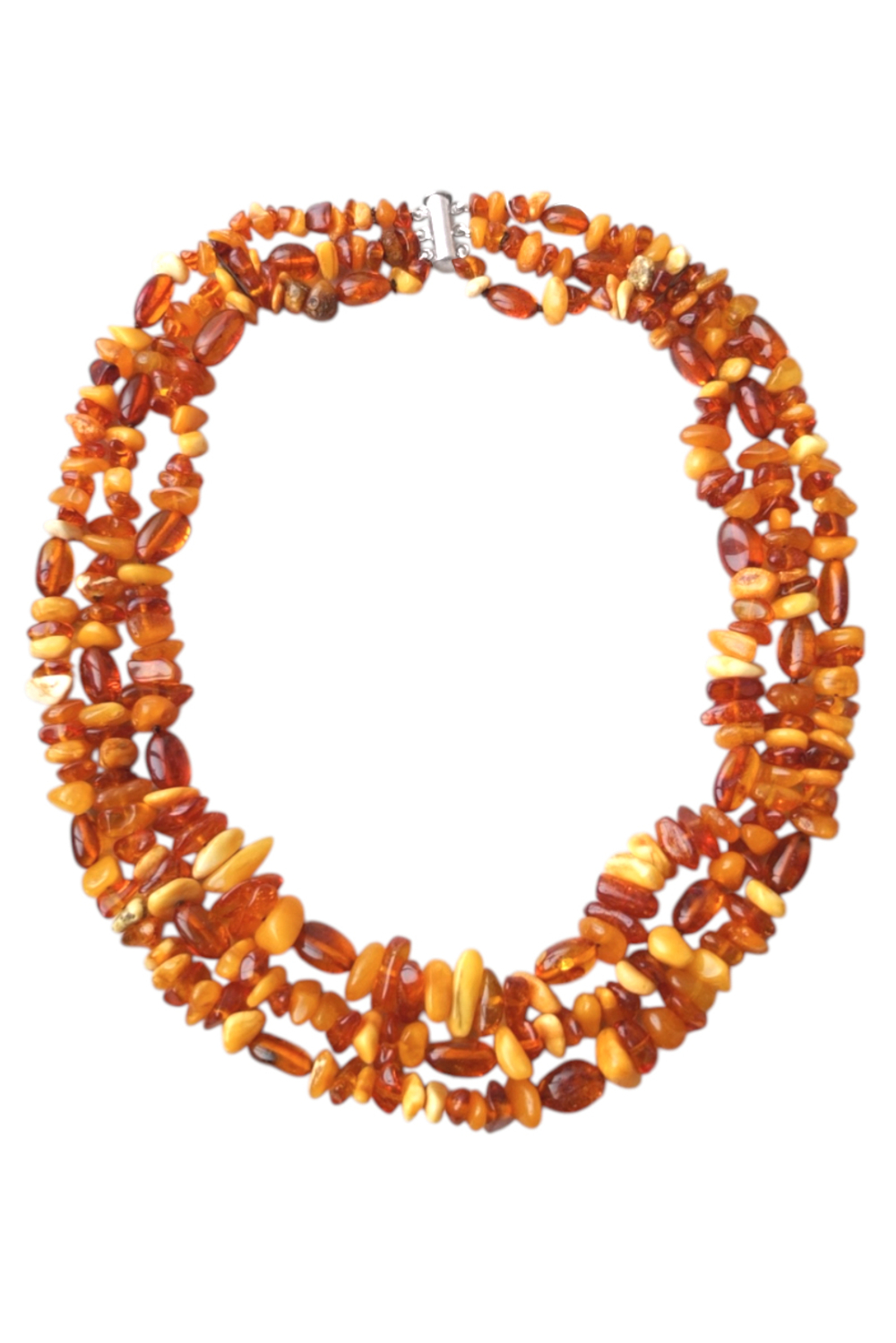 Колье из трёх рядов натурального янтаря