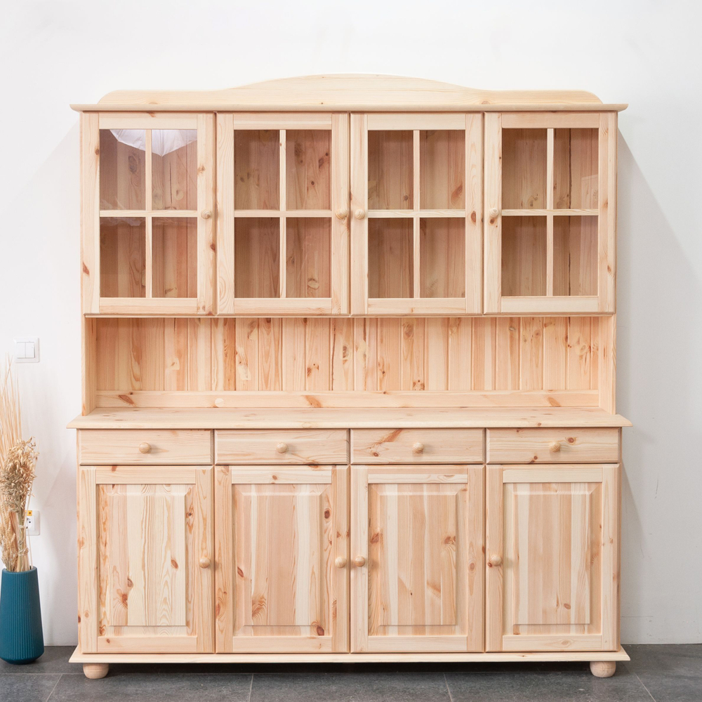 Шкаф Лена 4-дверный из сосны, с полками (верхняя часть буфета Лена), в натуральной отделке