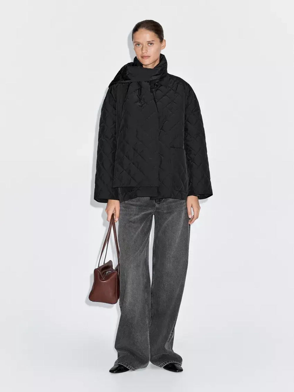 Massimo Dutti Непромокаемый пуховик с шарфом, черный