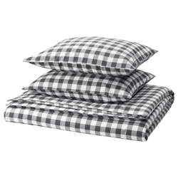 IKEA EKTANDVINGE  (ИКЕА ЕКТАНДВИНГЕ)  -  Пододеяльник и 2 наволочки, антрацитово-белый/чешуйчатый, 200x200/50x60 см