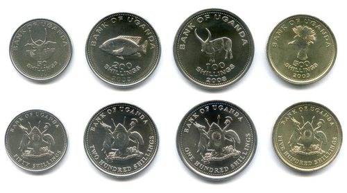 Набор из 4 монет Уганды (50, 100, 200 и 500 шиллингов) 2003-2008 г. AUNC