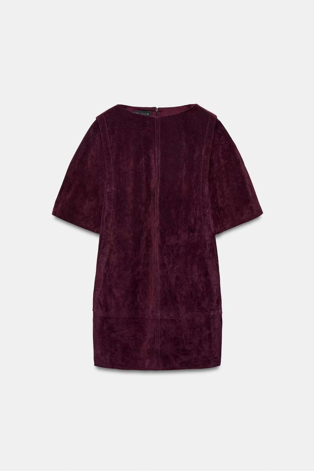 ZARA КОРОТКОЕ ПЛАТЬЕ ИЗ 100% ЗАМШЕВОЙ КОЖИ, БУРГУНДИ