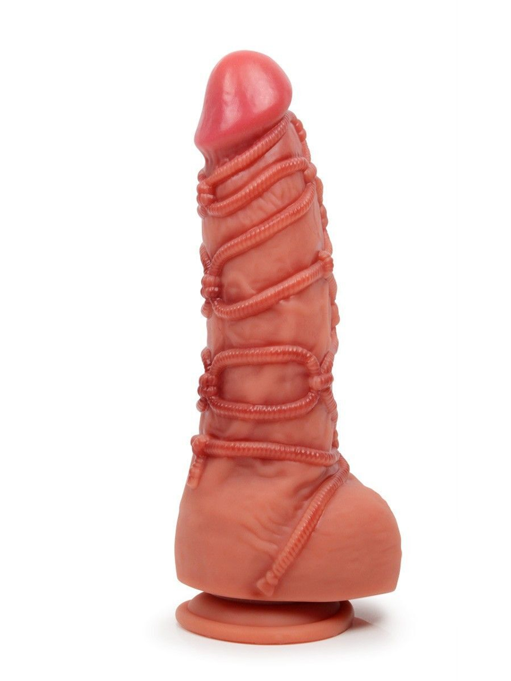 Телесный фаллоимитатор с имитацией шибари - 25 см. (Цвет: телесный)