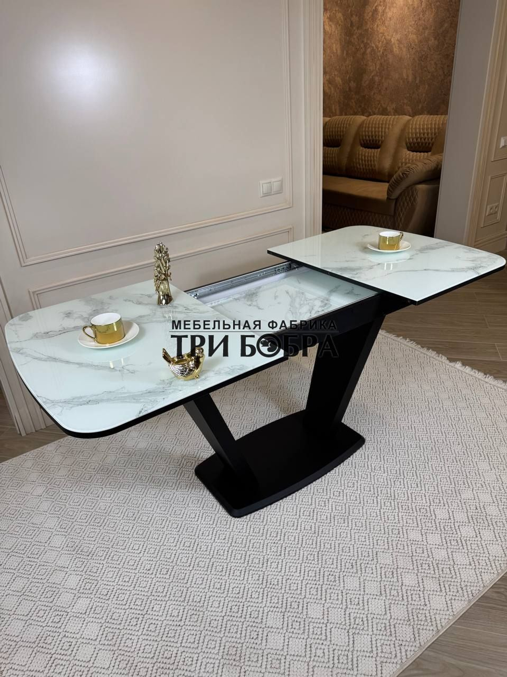 Кухонный раздвижной стол "Прадо", белый мрамор