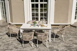 "Венето" обеденная группа на 6 персон со стульями "Милан", каркас белый, роуп бежевый